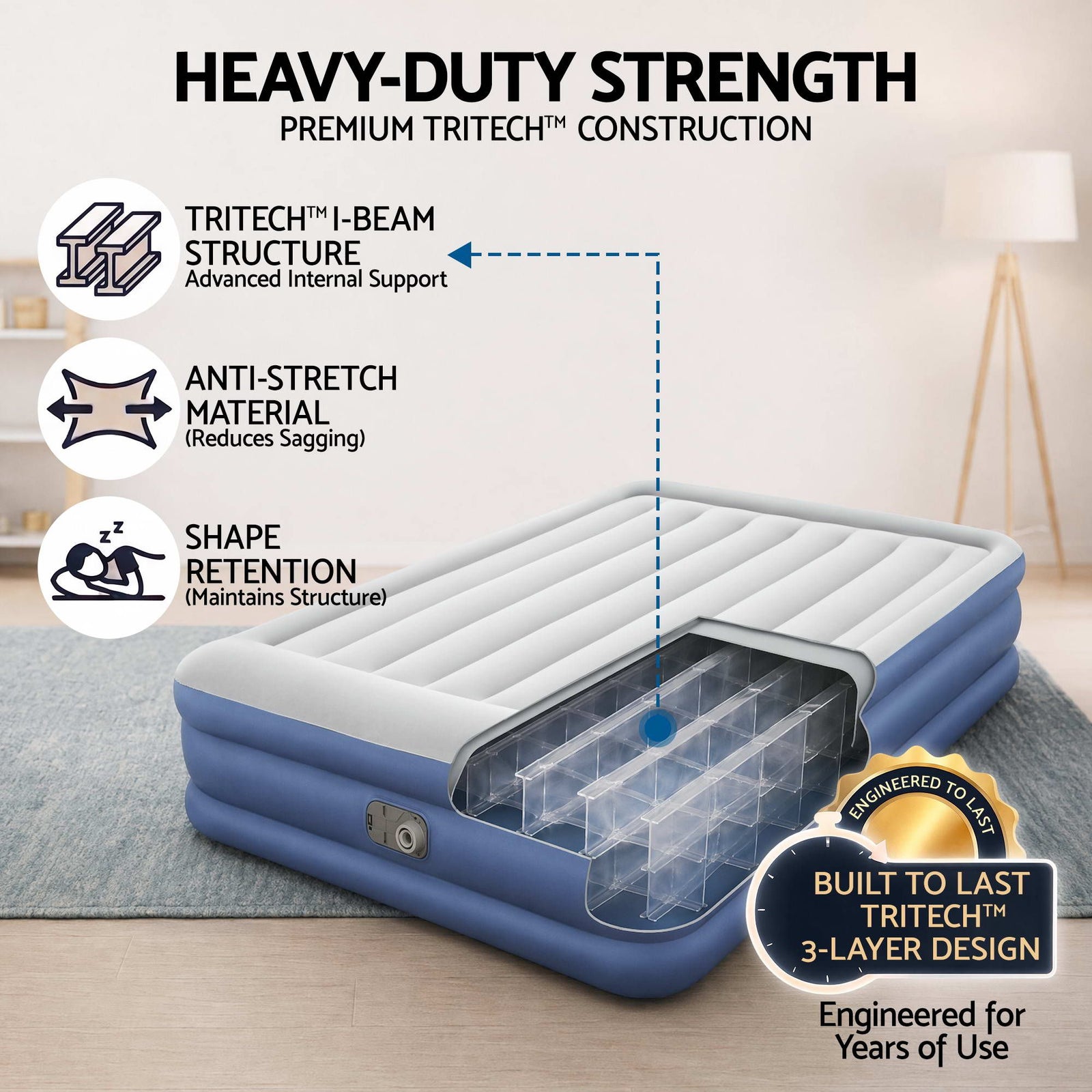 Queen Air Bed Inflatable Mattress with Built In Pump & Pillow