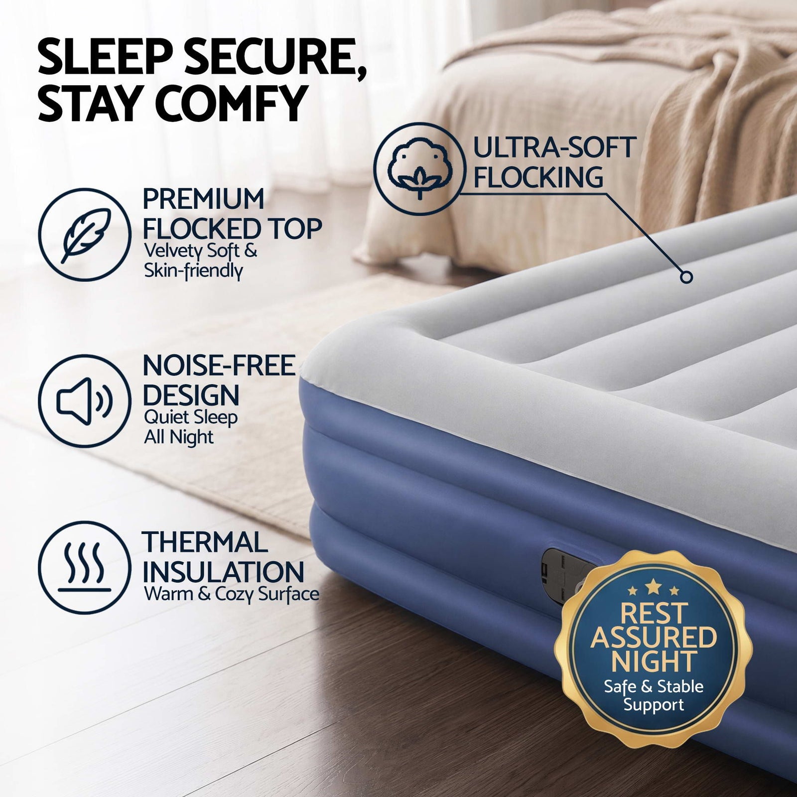 Queen Air Bed Inflatable Mattress with Built In Pump & Pillow