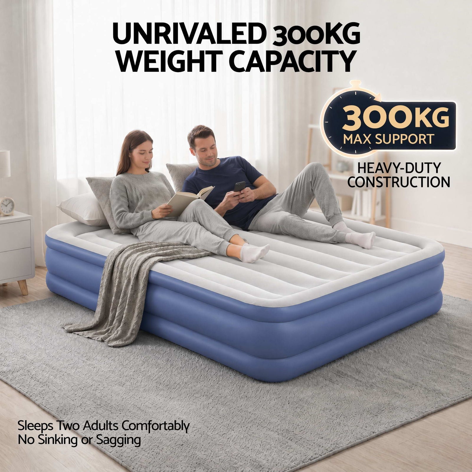 Queen Air Bed Inflatable Mattress with Built In Pump & Pillow