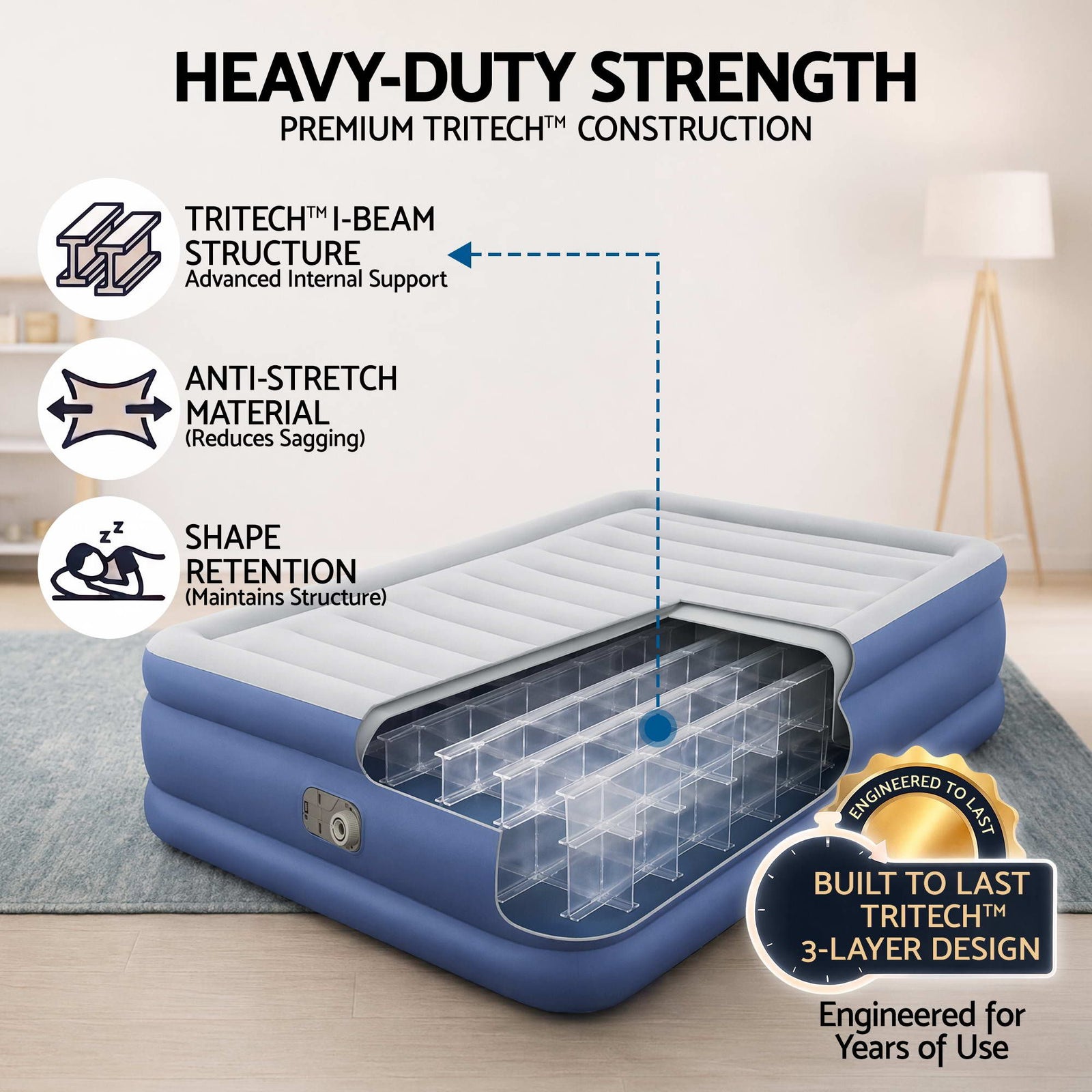 Queen Size Air Bed with Built-In Pump, Pillow & Flocked Surface