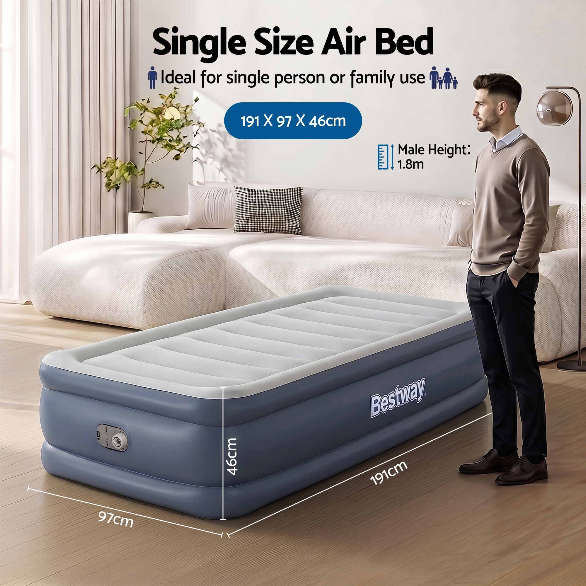 Mattress Air Bed Single Size 51CM Inflatable Camping Beds Home Outdoor