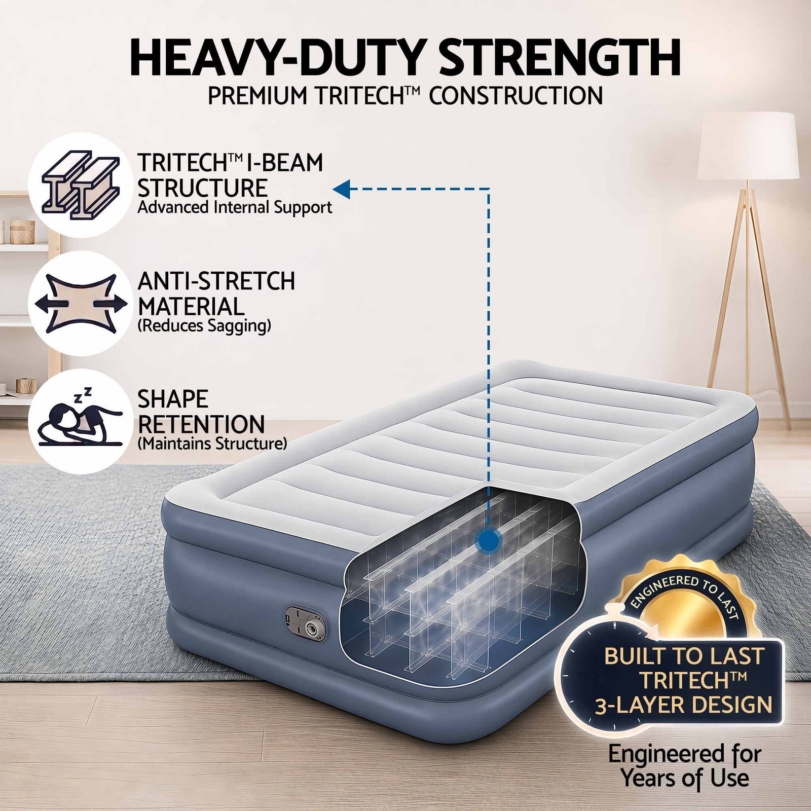 Mattress Air Bed Single Size 51CM Inflatable Camping Beds Home Outdoor
