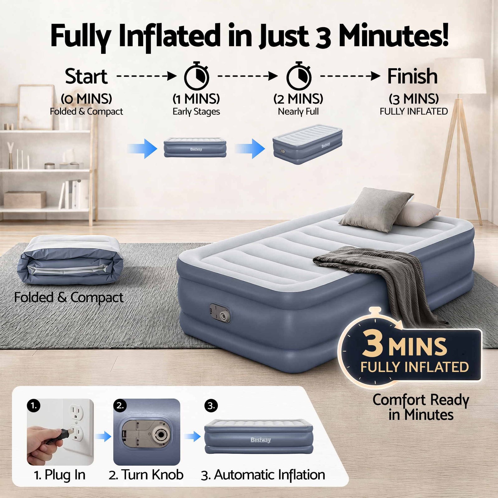 Mattress Air Bed Single Size 51CM Inflatable Camping Beds Home Outdoor