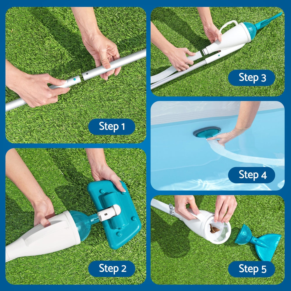 Pool Cleaner 2 Cleaning Heads Vacuum 6m Hose 1.9m Aluminium Pole