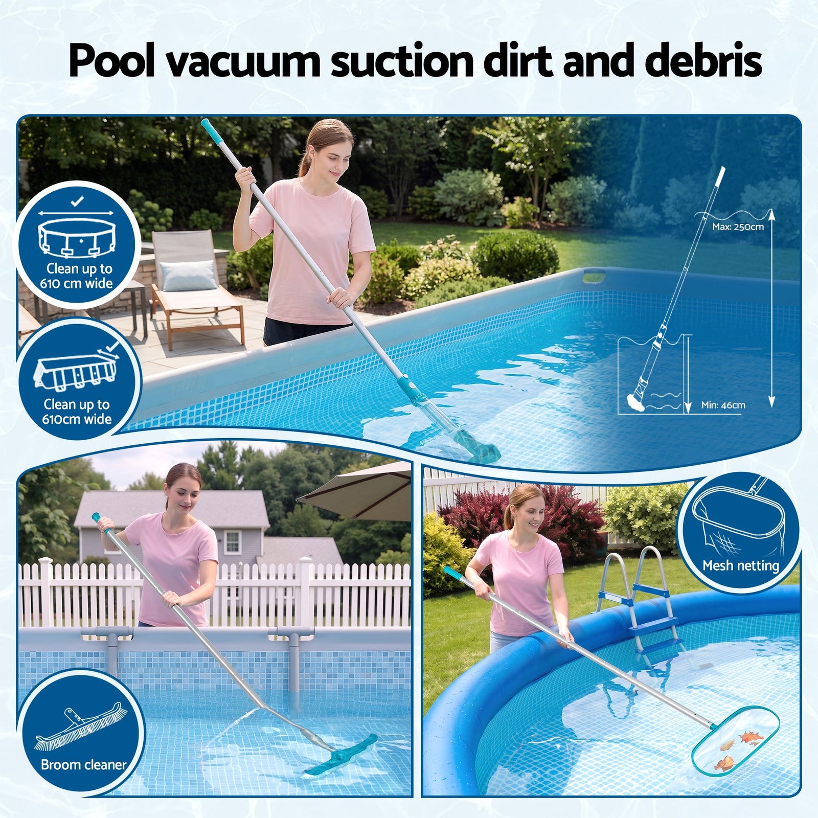 Bestway Pool Cleaner Maintenance Rechargeable Vacuum Cleaning Aluminium Pole 2m
