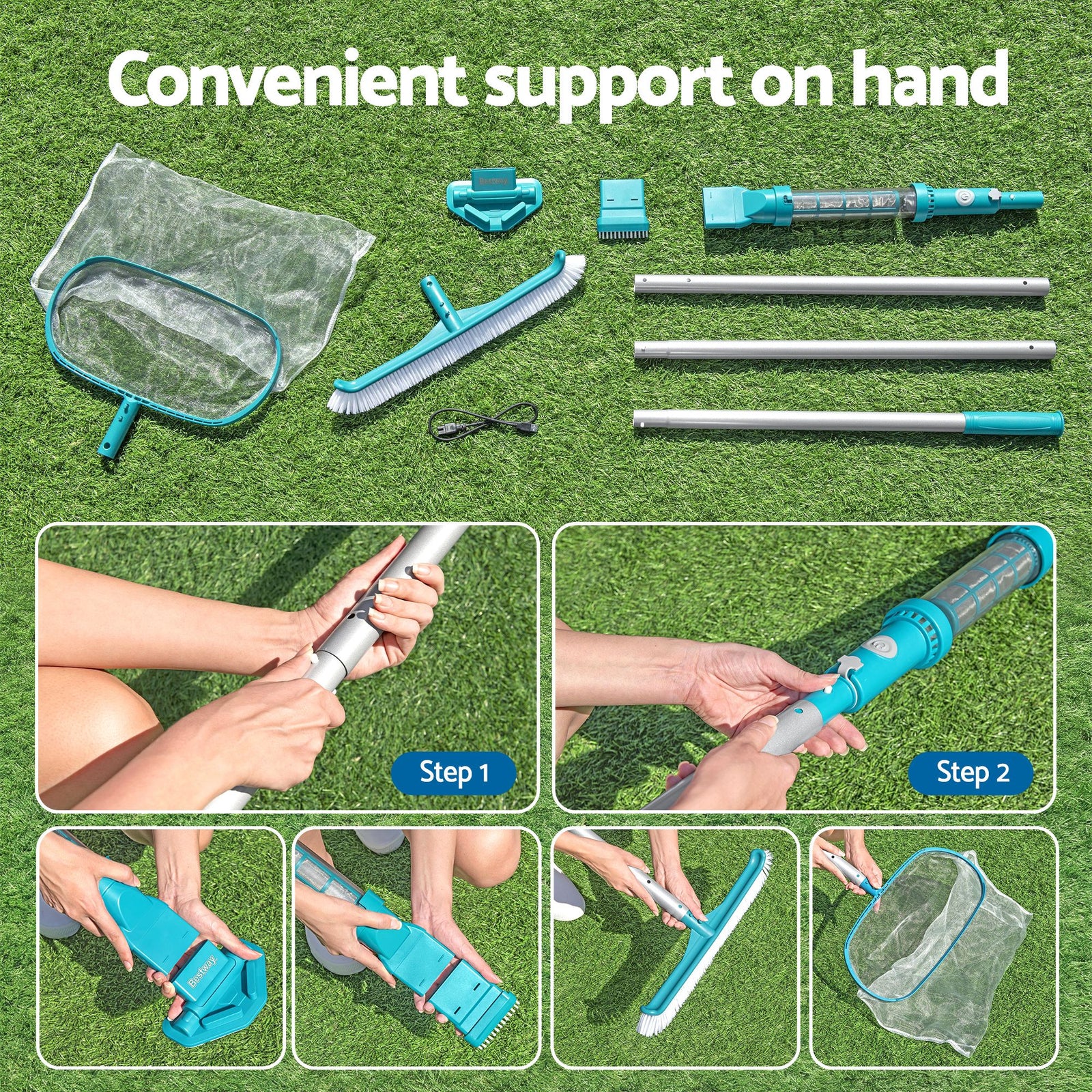 Bestway Pool Cleaner Maintenance Rechargeable Vacuum Cleaning Aluminium Pole 2m