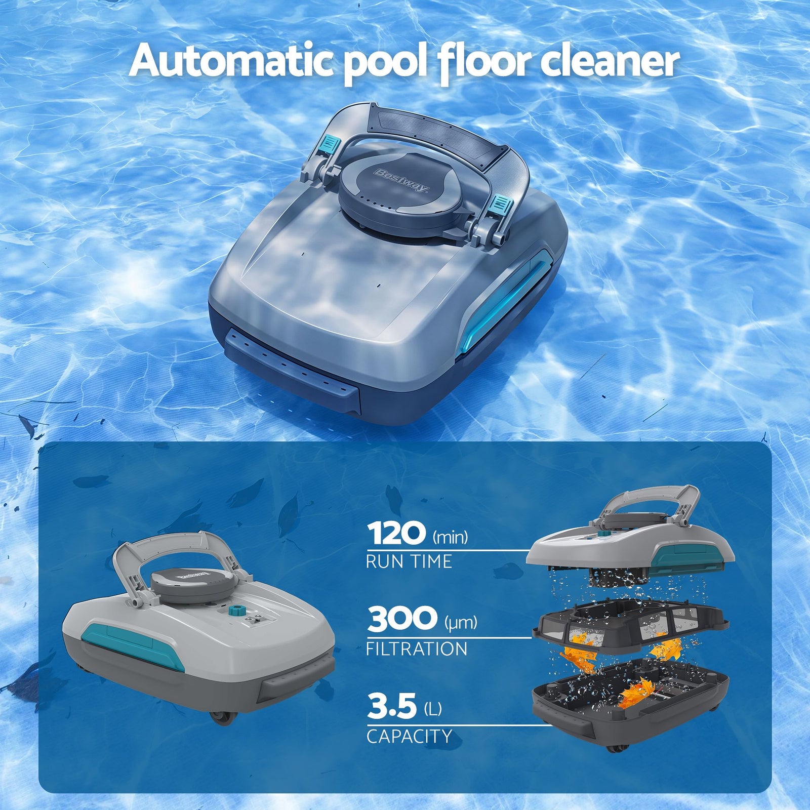 Bestway Robotic Pool Cleaner Automatic Vacuum Surface Skimmer Above Ground 2-in-1