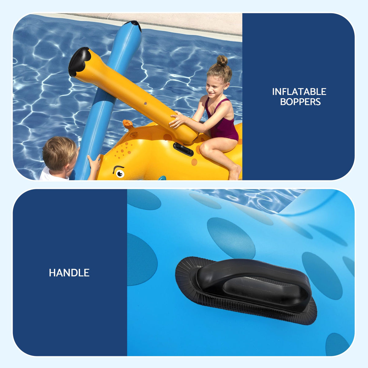 Bestway Rhino Ride-On Pool Float Toy Set of 2 with Boppers for Kids Aged 3-12