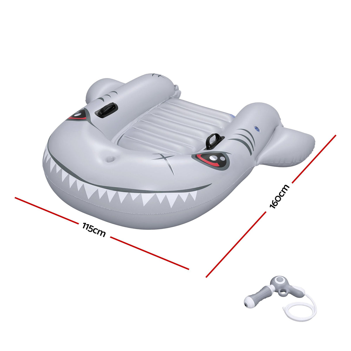 Shark Ride-On Pool Float Toy Floaties for Kids 45kg Capacity Grey