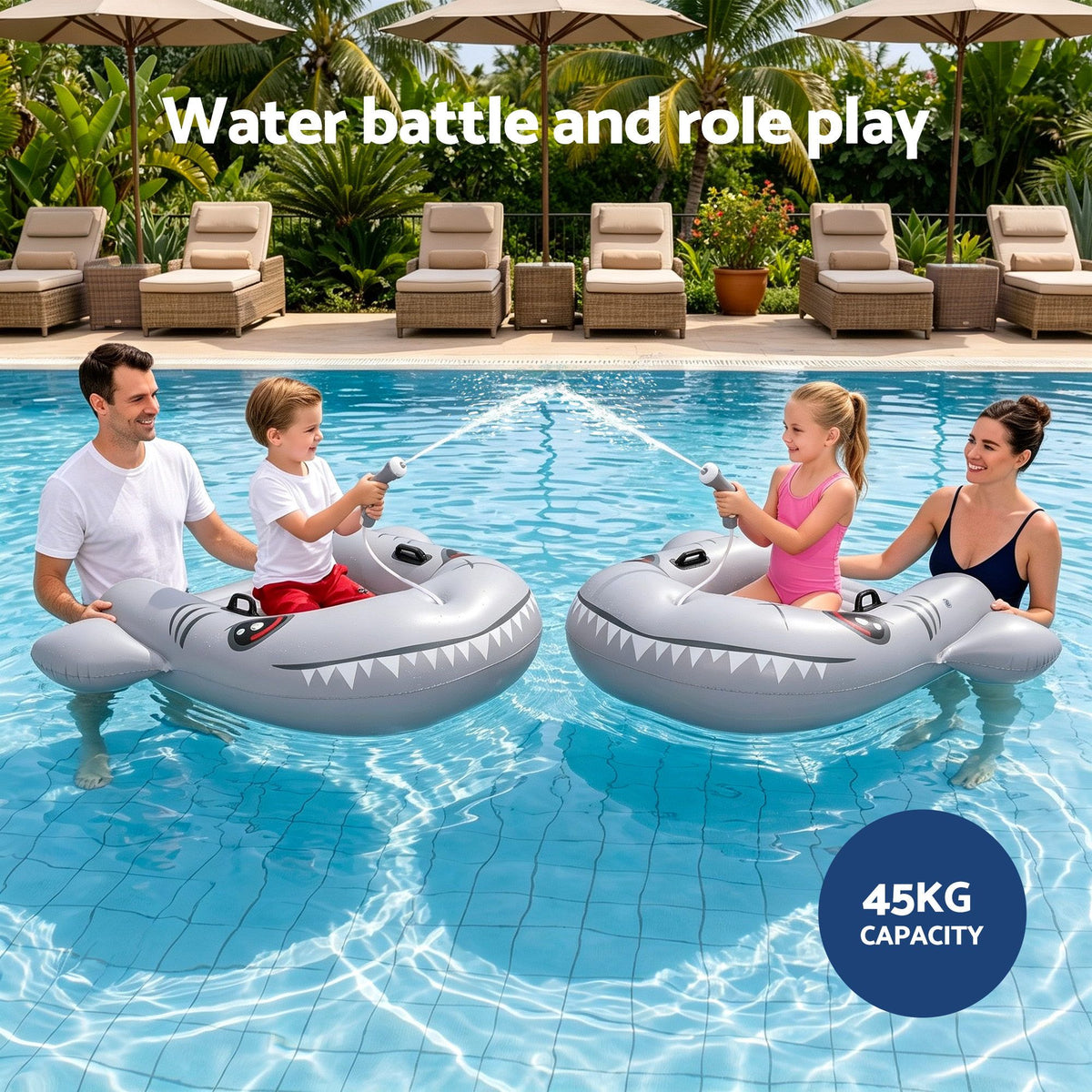 Shark Ride-On Pool Float Toy Floaties for Kids 45kg Capacity Grey