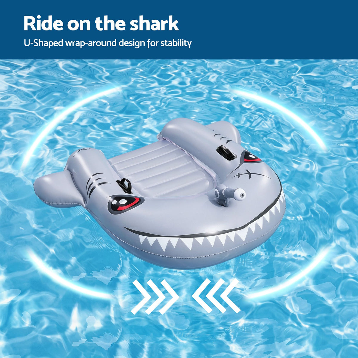 Shark Ride-On Pool Float Toy Floaties for Kids 45kg Capacity Grey