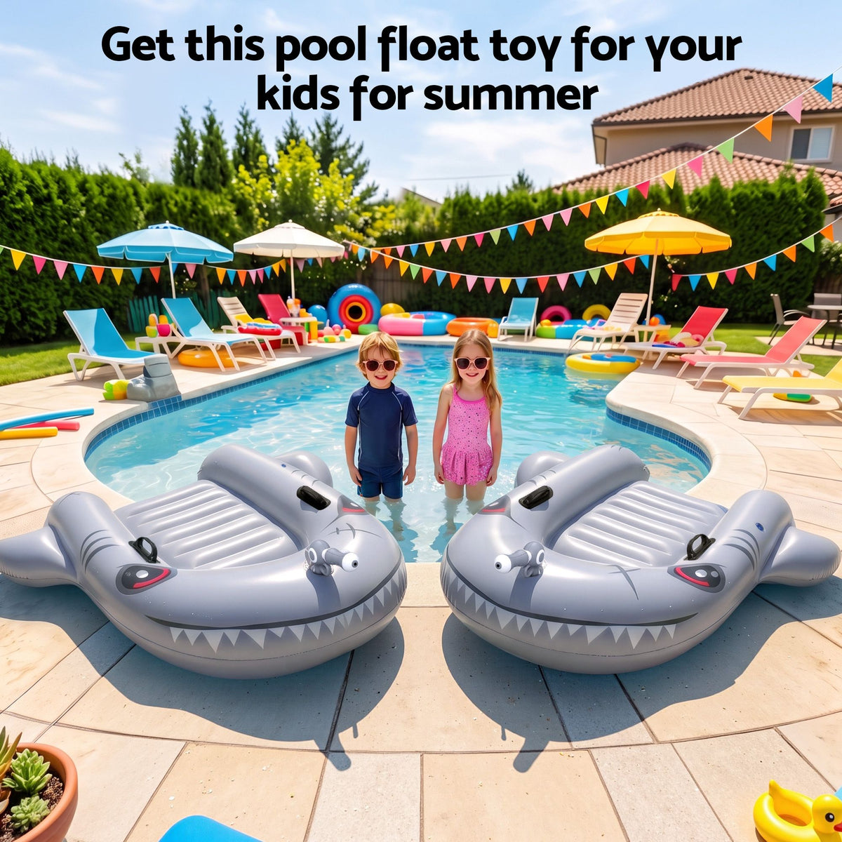 Shark Ride-On Pool Float Toy Floaties for Kids 45kg Capacity Grey