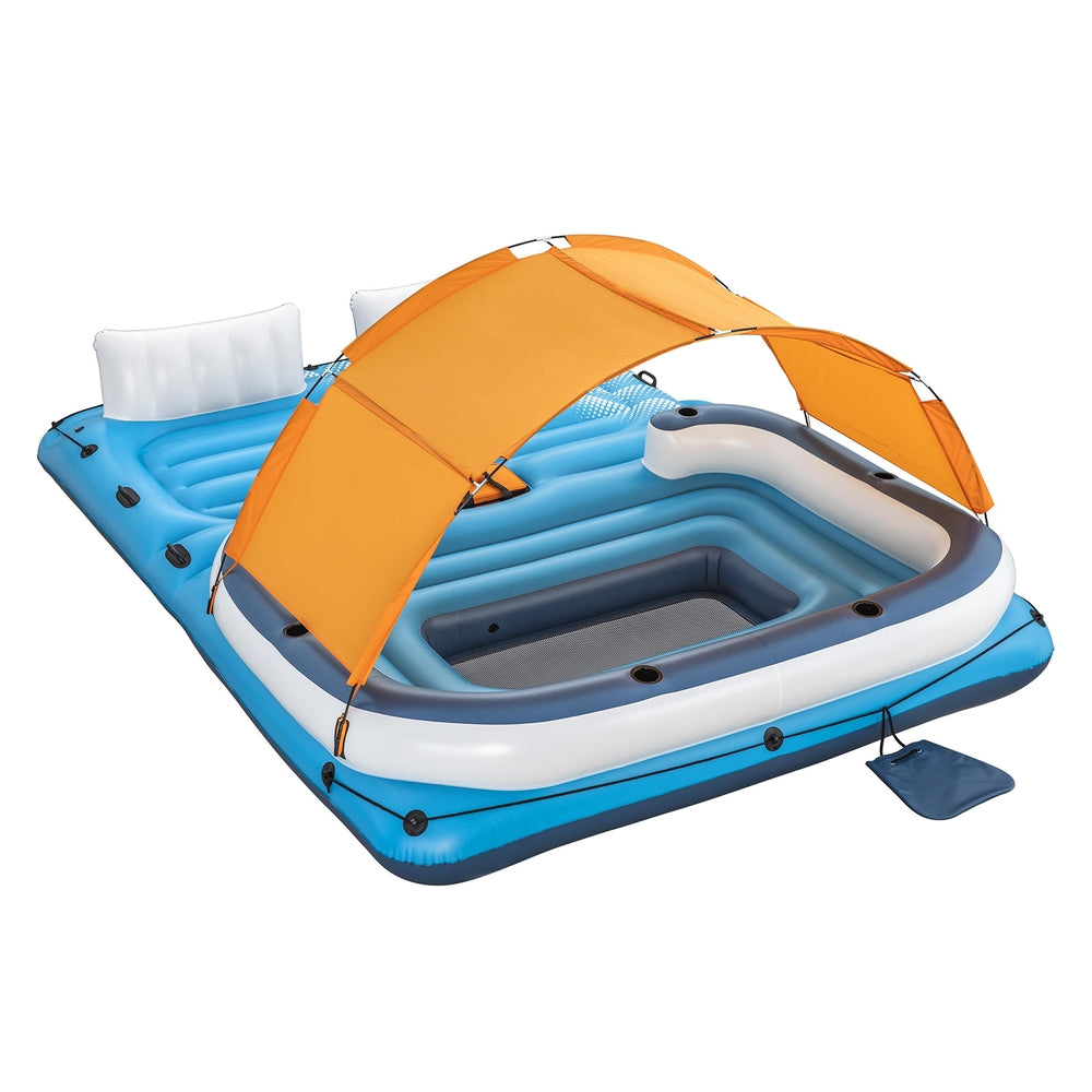 Pool Float Island Inflatable Lounge 6-person Raft Seat Canopy