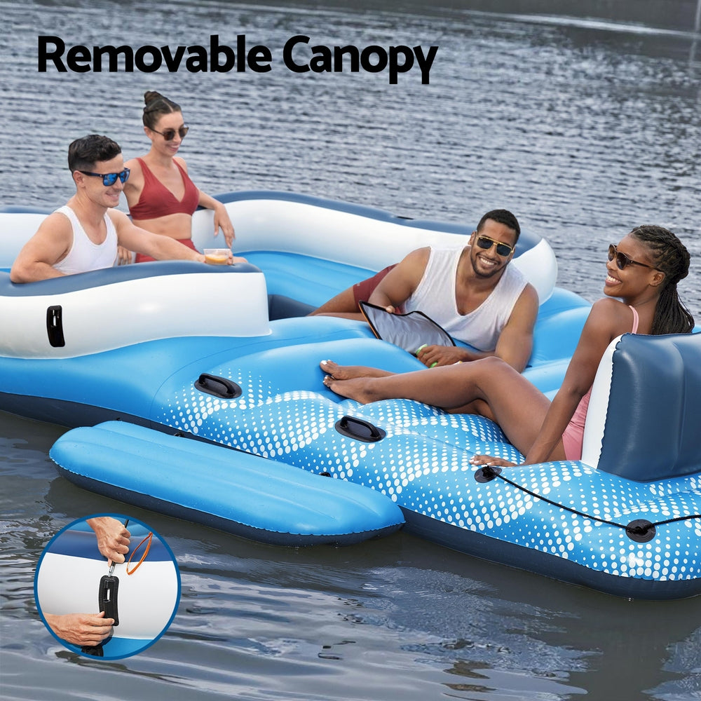 Pool Float Island Inflatable Lounge 6-person Raft Seat Canopy