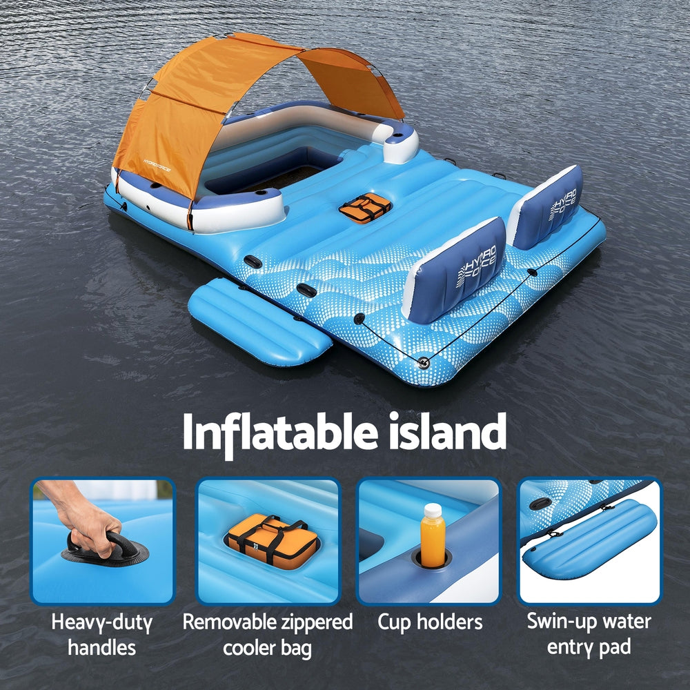 Pool Float Island Inflatable Lounge 6-person Raft Seat Canopy