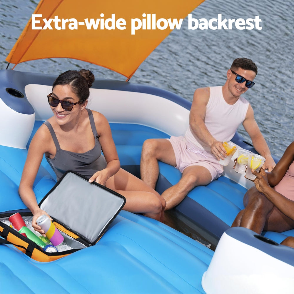 Pool Float Island Inflatable Lounge 6-person Raft Seat Canopy