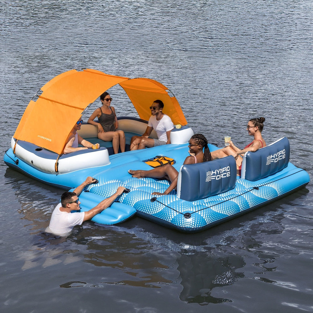 Pool Float Island Inflatable Lounge 6-person Raft Seat Canopy