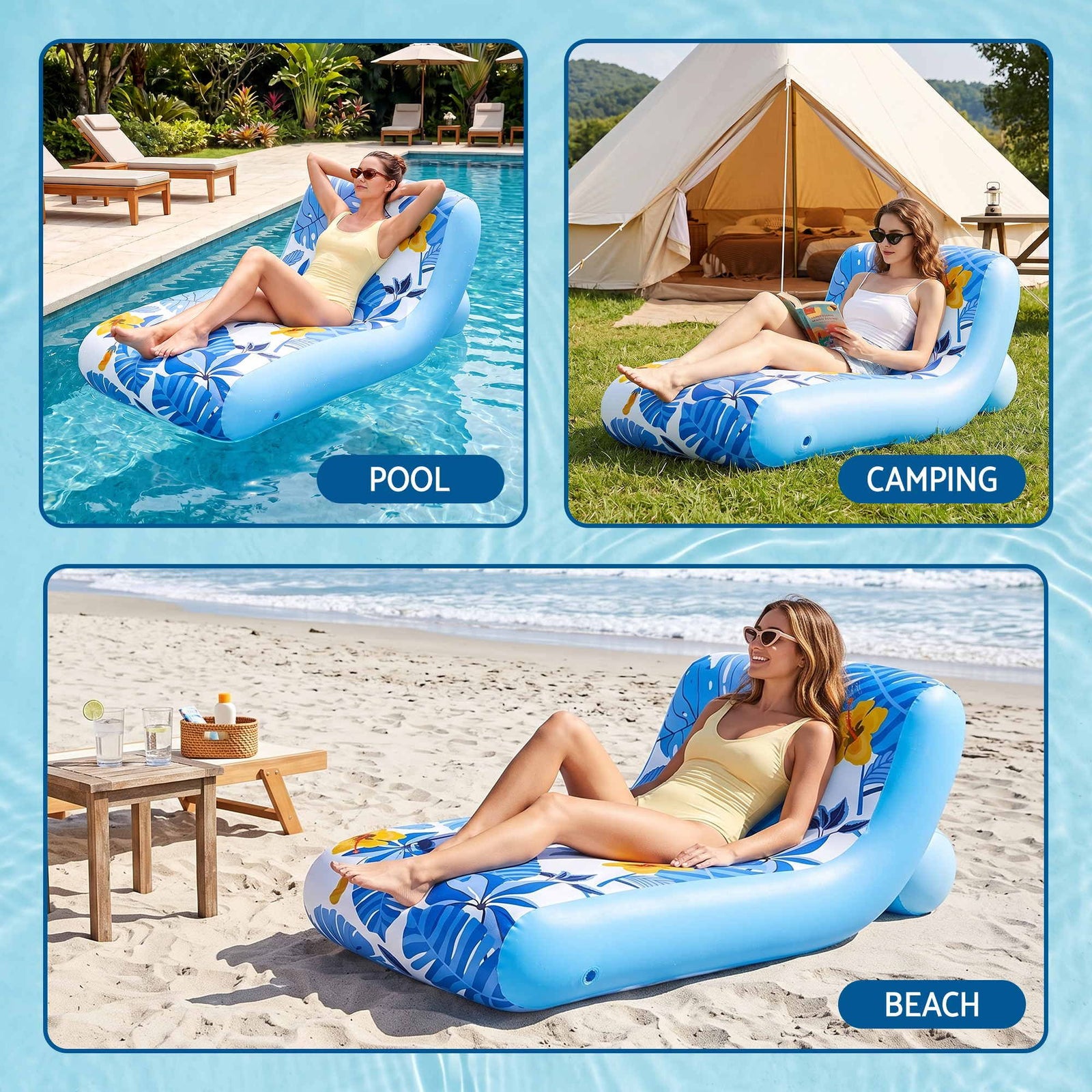 Inflatable Pool Float Sun Lounger with Cup Holder 163x94cm Blue