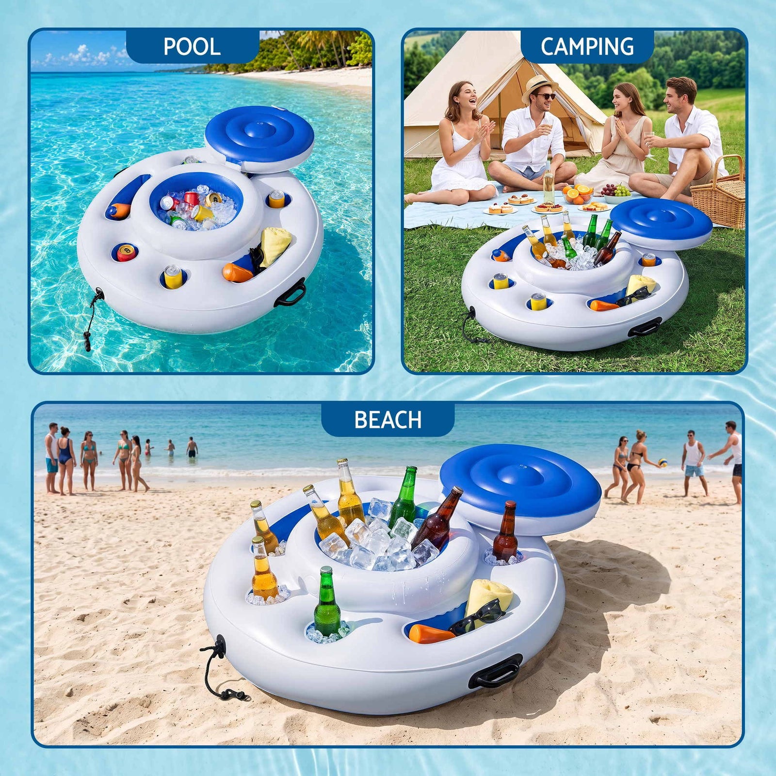Bestway Inflatable Floating Cooler with Cup Holders for Pool Holds 24 Cans