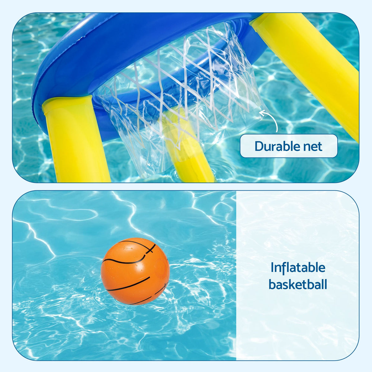 Inflatable Pool Basketball Hoop Float Set with Ball, Stable Base, Blue