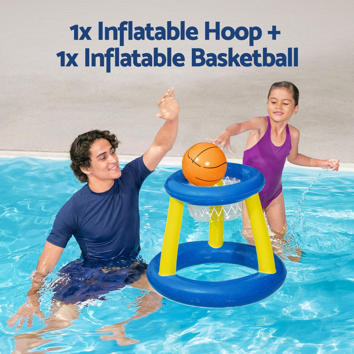 Inflatable Pool Basketball Hoop Float Set with Ball, Stable Base, Blue