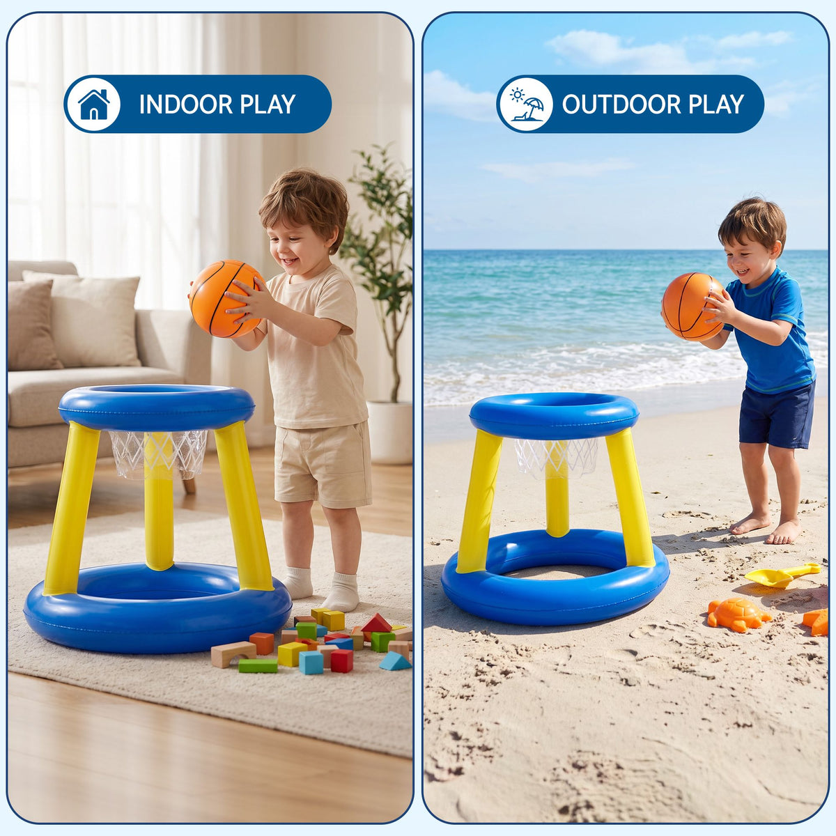 Inflatable Pool Basketball Hoop Float Set with Ball, Stable Base, Blue