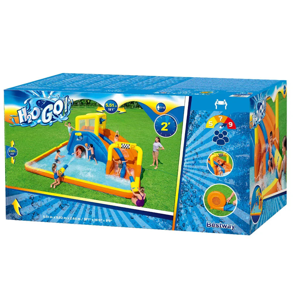 H2OGO Super Speedway Inflatable Water Park Slide with Blower Kids Play Pool