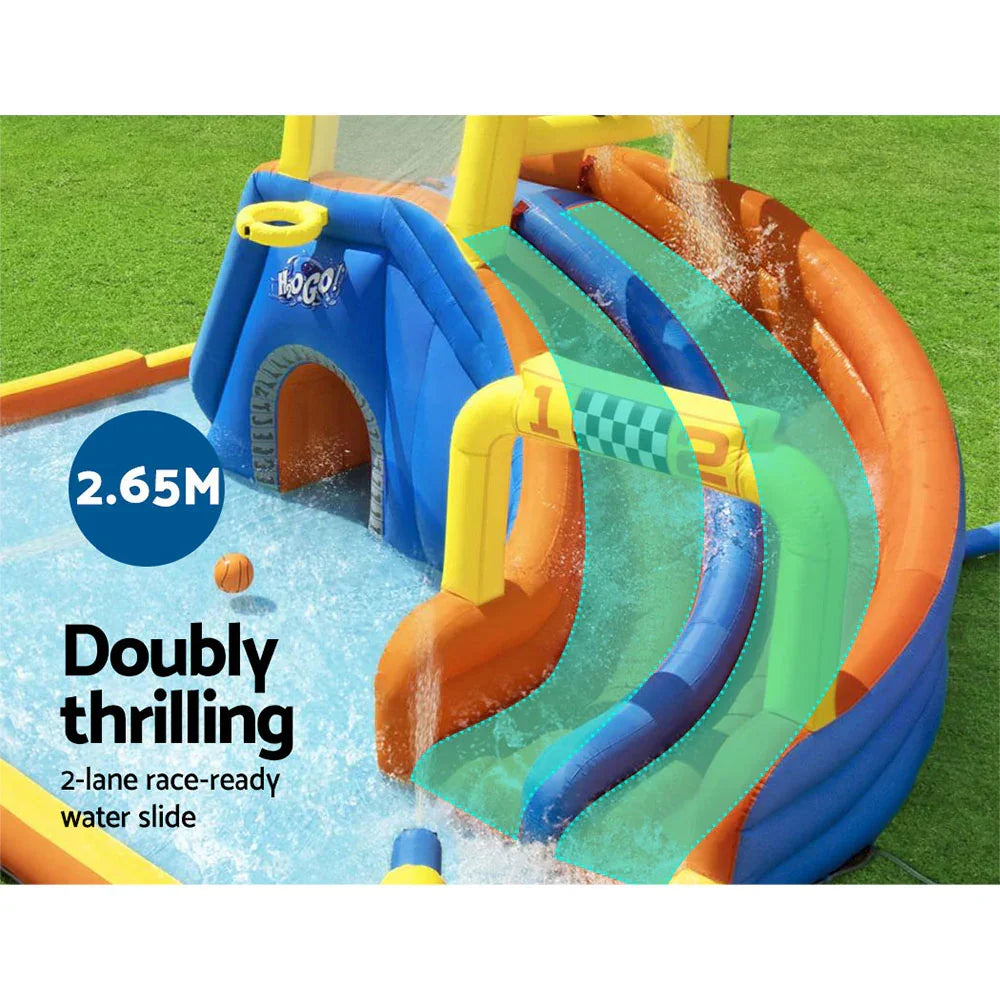 H2OGO Super Speedway Inflatable Water Park Slide with Blower Kids Play Pool