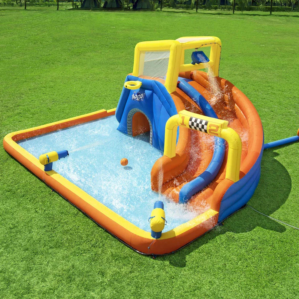 H2OGO Super Speedway Inflatable Water Park Slide with Blower Kids Play Pool