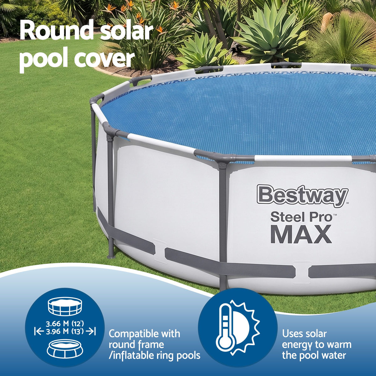 Bestway Solar Pool Cover for 3.66m Round Above Ground Pools, Bubble Heat Blanket