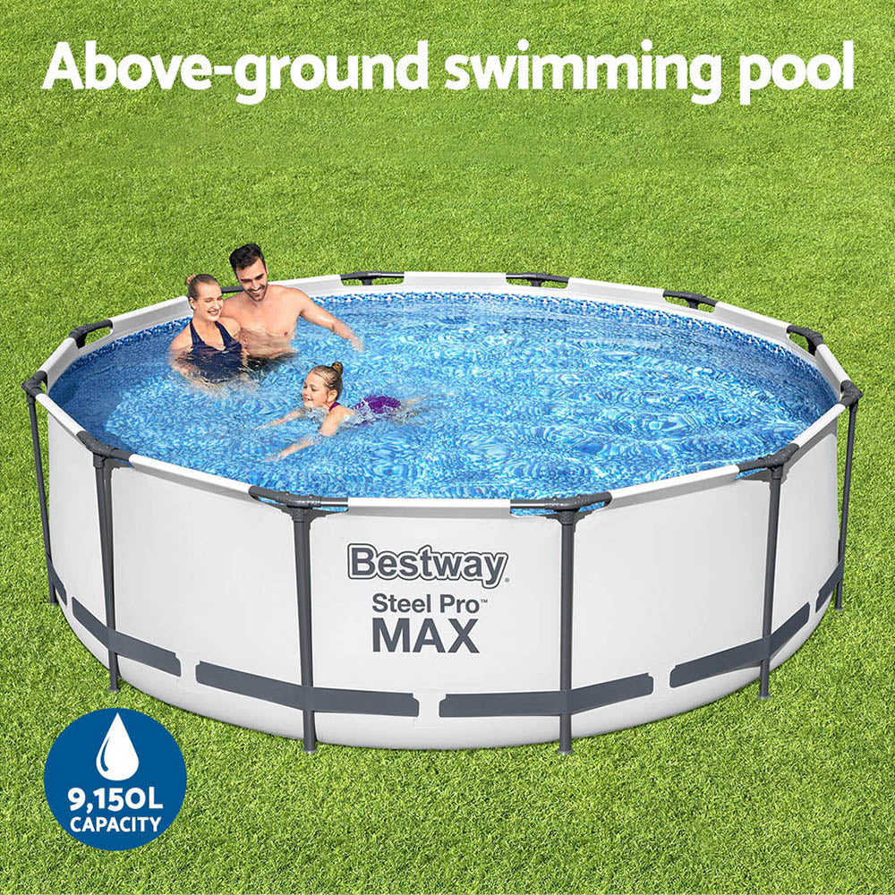 Swimming Pool 366x100cm Steel Frame Round Above Ground Pools w/ Filter Pump 9150L