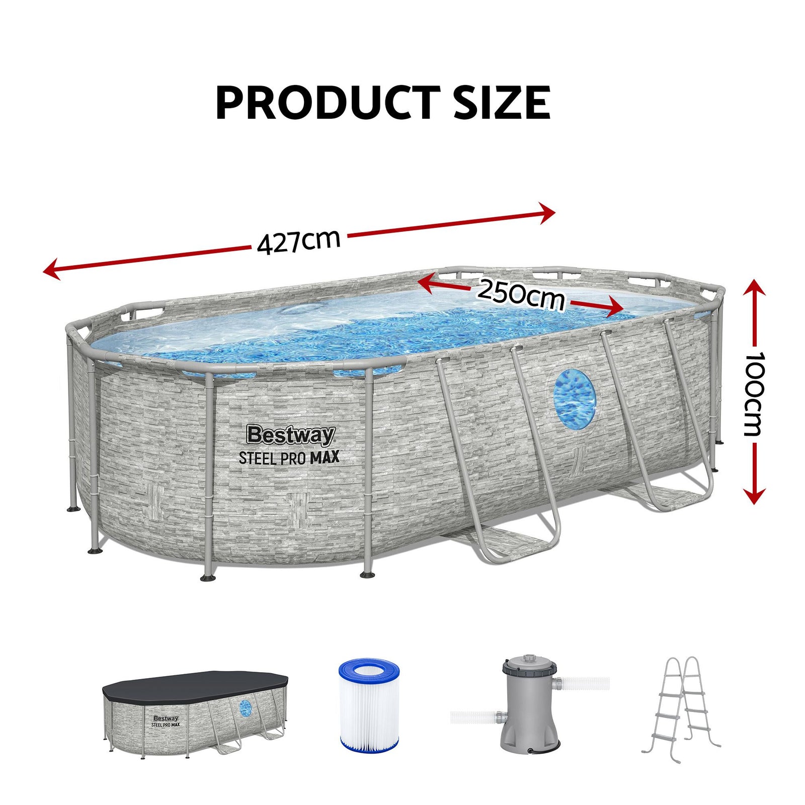 Bestway Power Steel Frame Pool 4.27m x 2.5m Above Ground Set with Pump