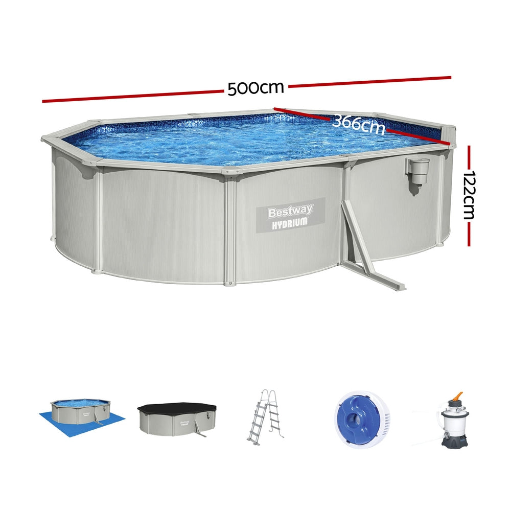 Swimming Pool 500x366x122cm Steel Frame Above Ground Pools Filter Pump Ladder 16296L