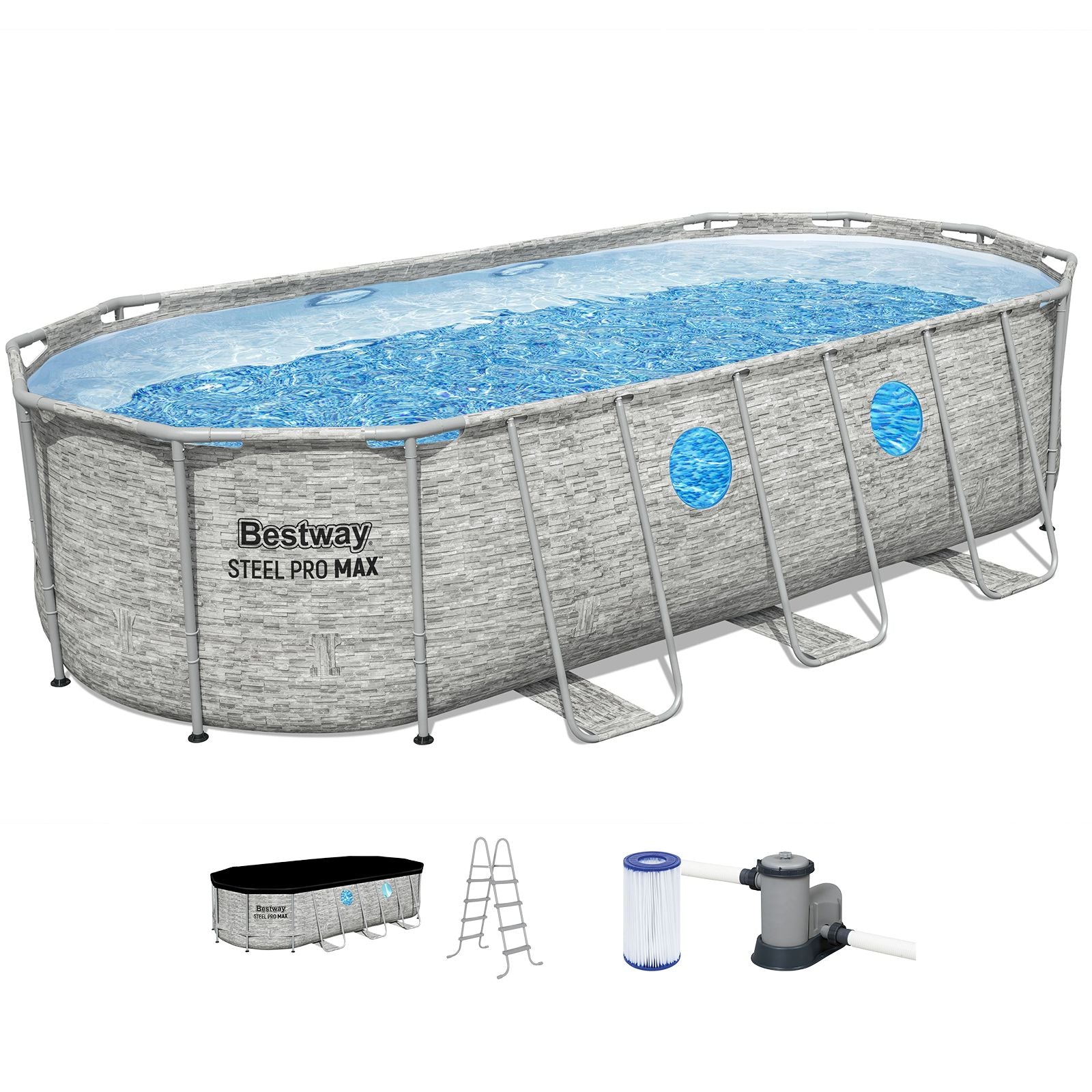 549x274x122cm Steel Frame Swimming Pool 13430L Filter Pump Ladder Grey