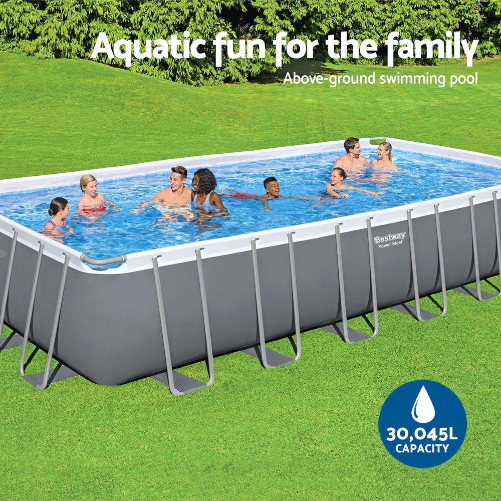 Bestway 7.32m Power Steel Above Ground Pool, 30045L, Pump, Ladder, Cover
