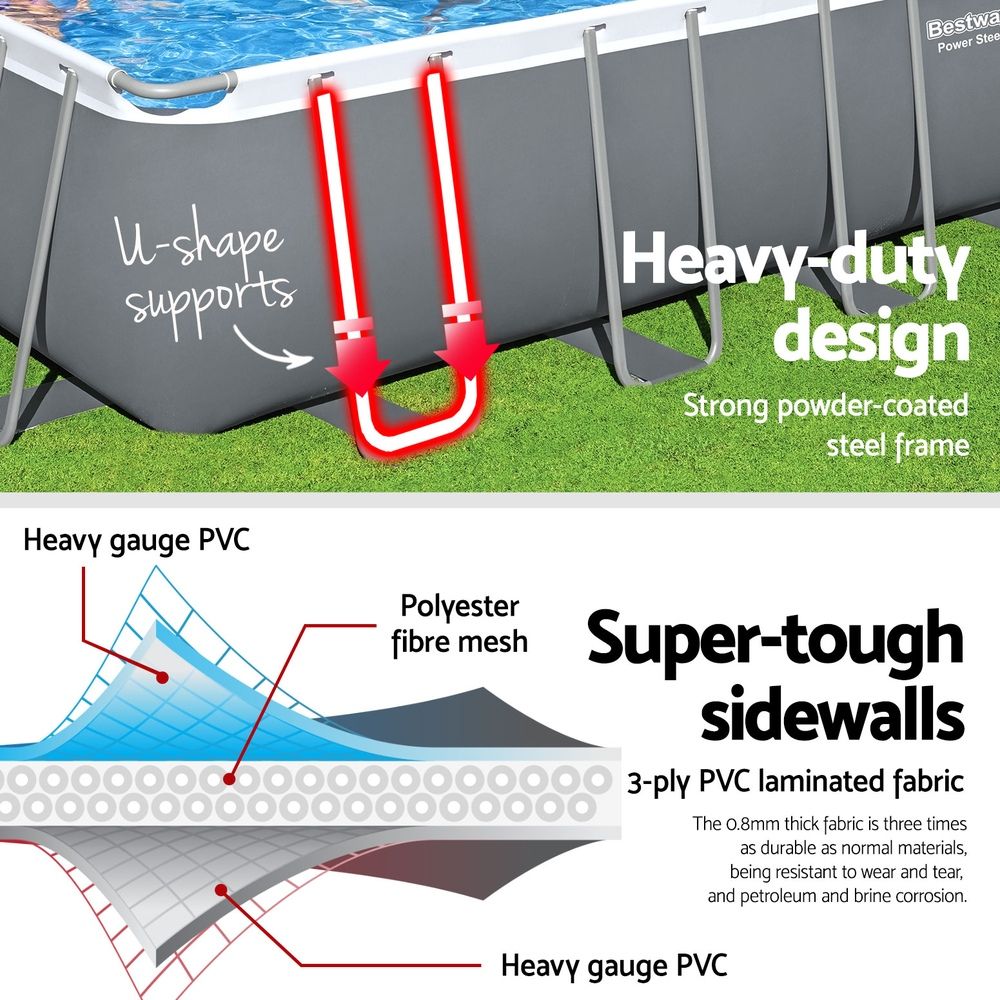 Bestway 7.32m Power Steel Above Ground Pool, 30045L, Pump, Ladder, Cover