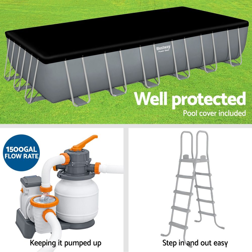 Bestway 7.32m Power Steel Above Ground Pool, 30045L, Pump, Ladder, Cover