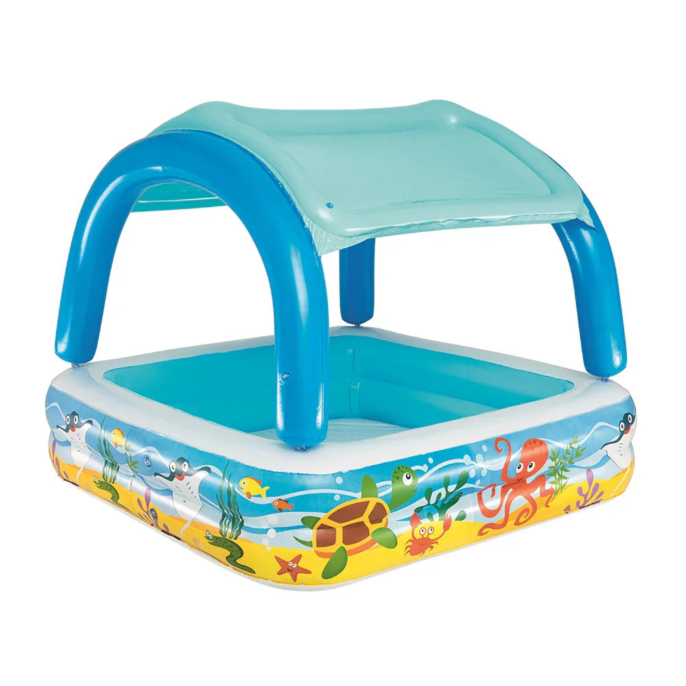 Kids Inflatable Canopy Play Pool 140cm UV Sunshade Marine Graphics