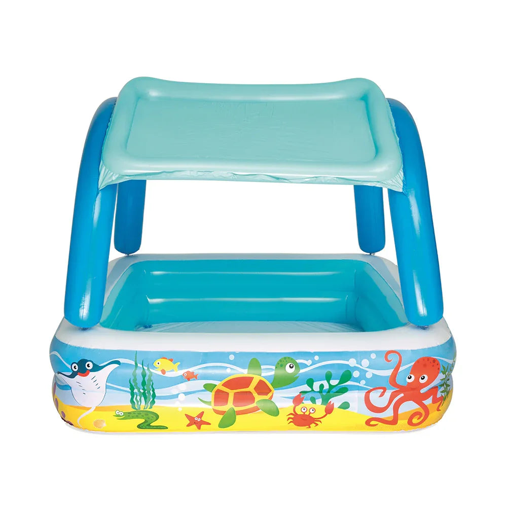 Kids Inflatable Canopy Play Pool 140cm UV Sunshade Marine Graphics