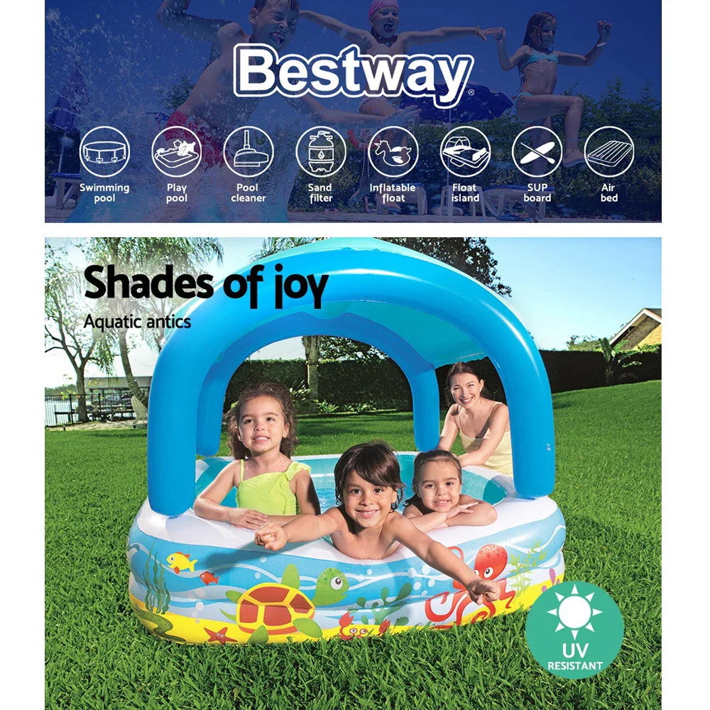 Kids Inflatable Canopy Play Pool 140cm UV Sunshade Marine Graphics