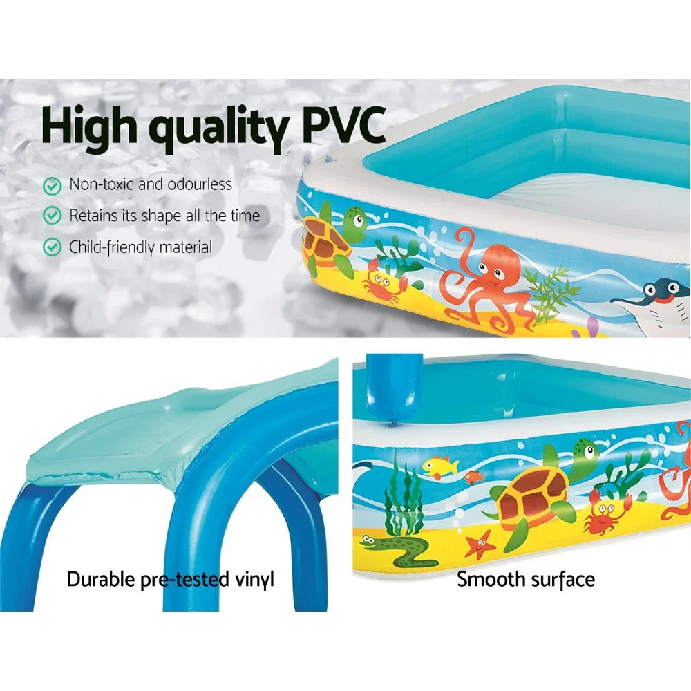 Kids Inflatable Canopy Play Pool 140cm UV Sunshade Marine Graphics