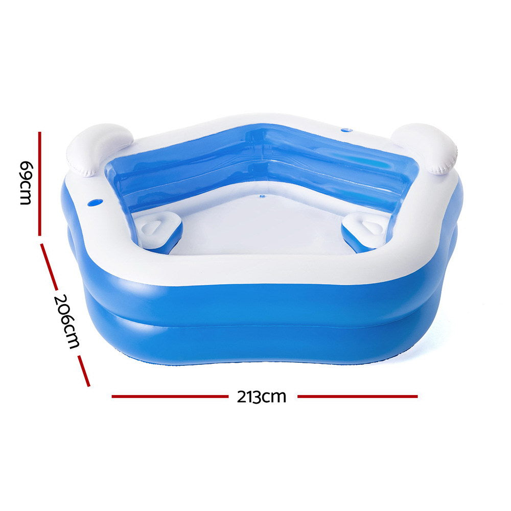 Bestway Kids Inflatable Pool 2.13m x 2.06m with Seats Headrests & Cup Holders