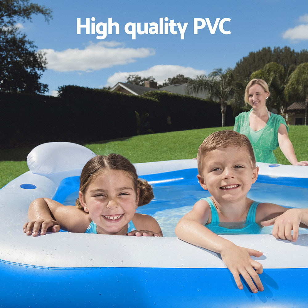 Bestway Kids Inflatable Pool 2.13m x 2.06m with Seats Headrests & Cup Holders