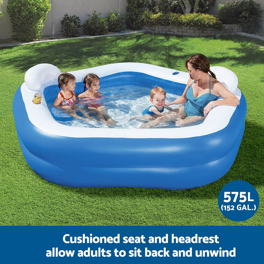 Bestway Kids Inflatable Pool Above Ground Pools Seat Cushions Cup Holder 213x206cm