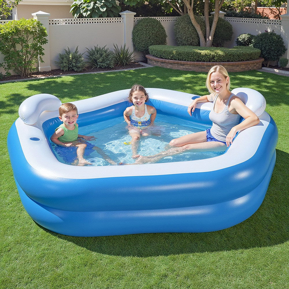 Bestway Kids Inflatable Pool 2.13m x 2.06m with Seats Headrests & Cup Holders