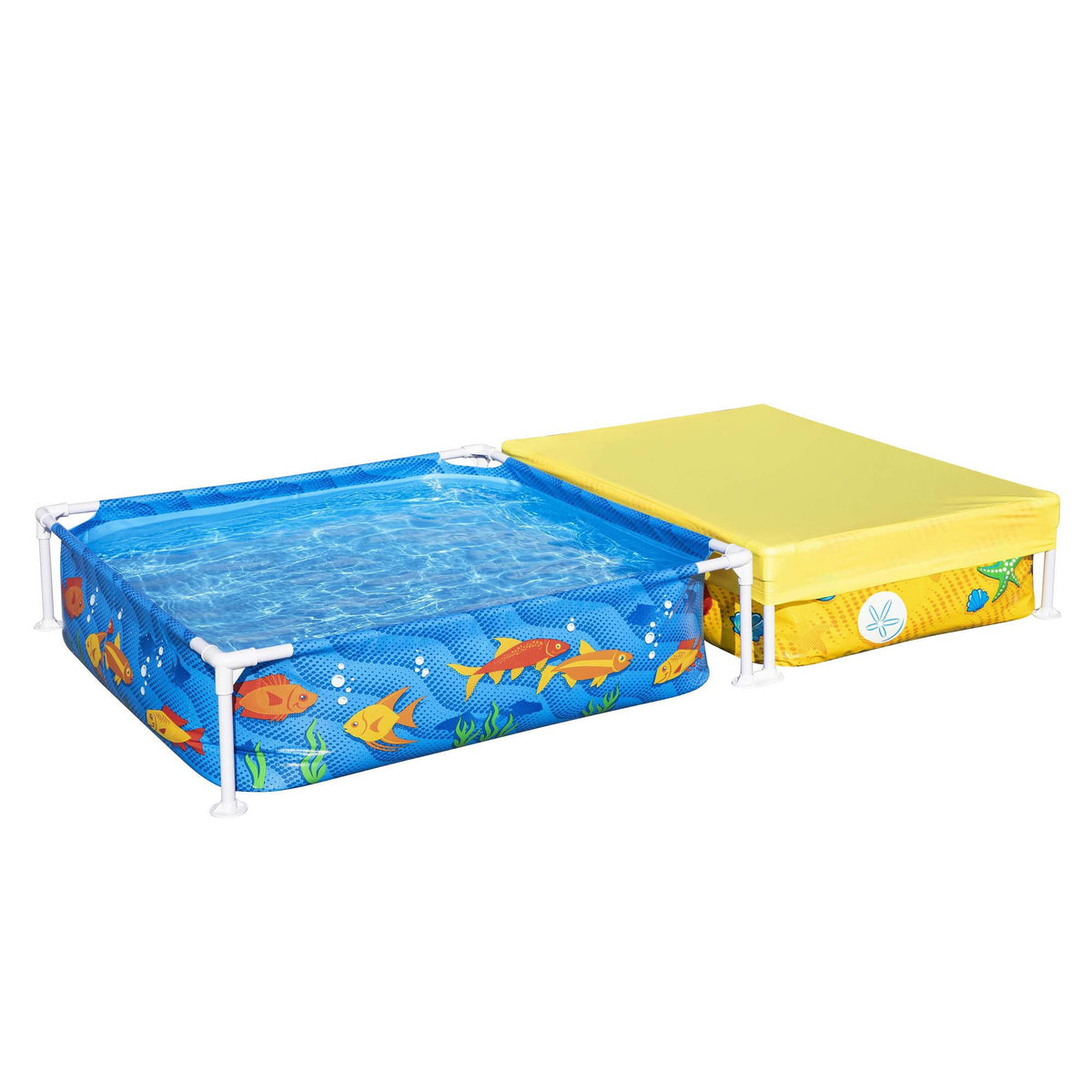 2-in-1 Kids Pool and Sandpit Set 122cm/90cm Metal Frame Yellow Blue