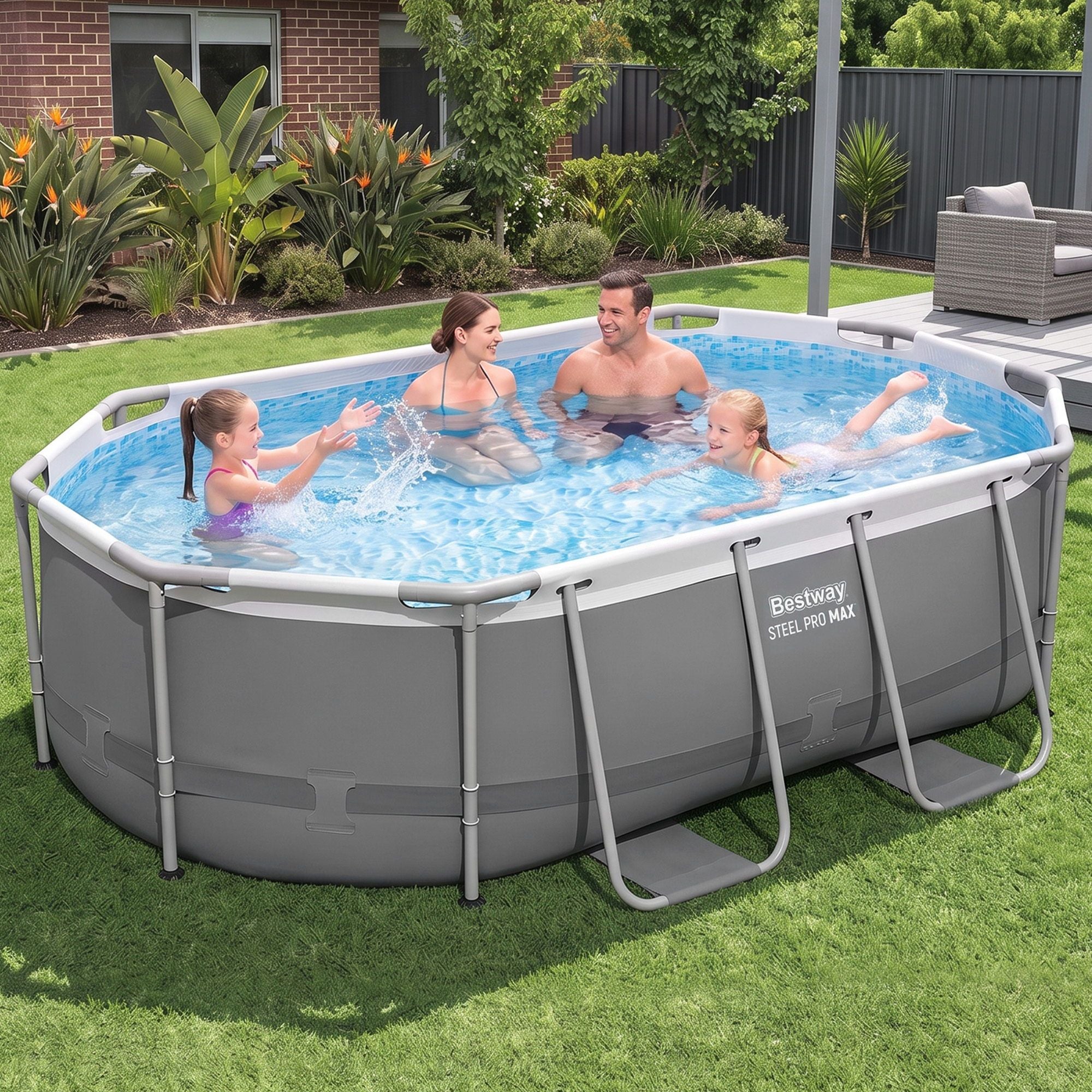 Swimming Pools 305cm x 200cm x 84cm Steel Above Ground Backyard Pool Set