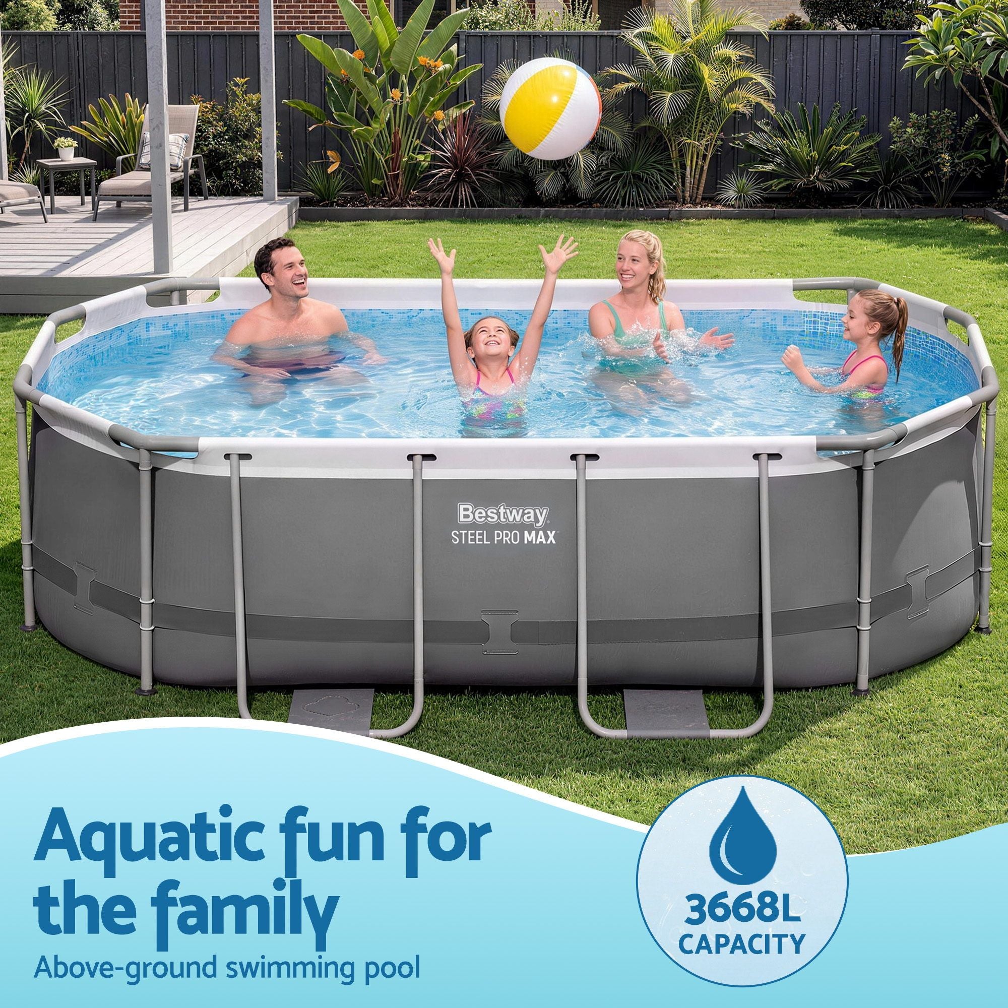 Swimming Pools 305cm x 200cm x 84cm Steel Above Ground Backyard Pool Set