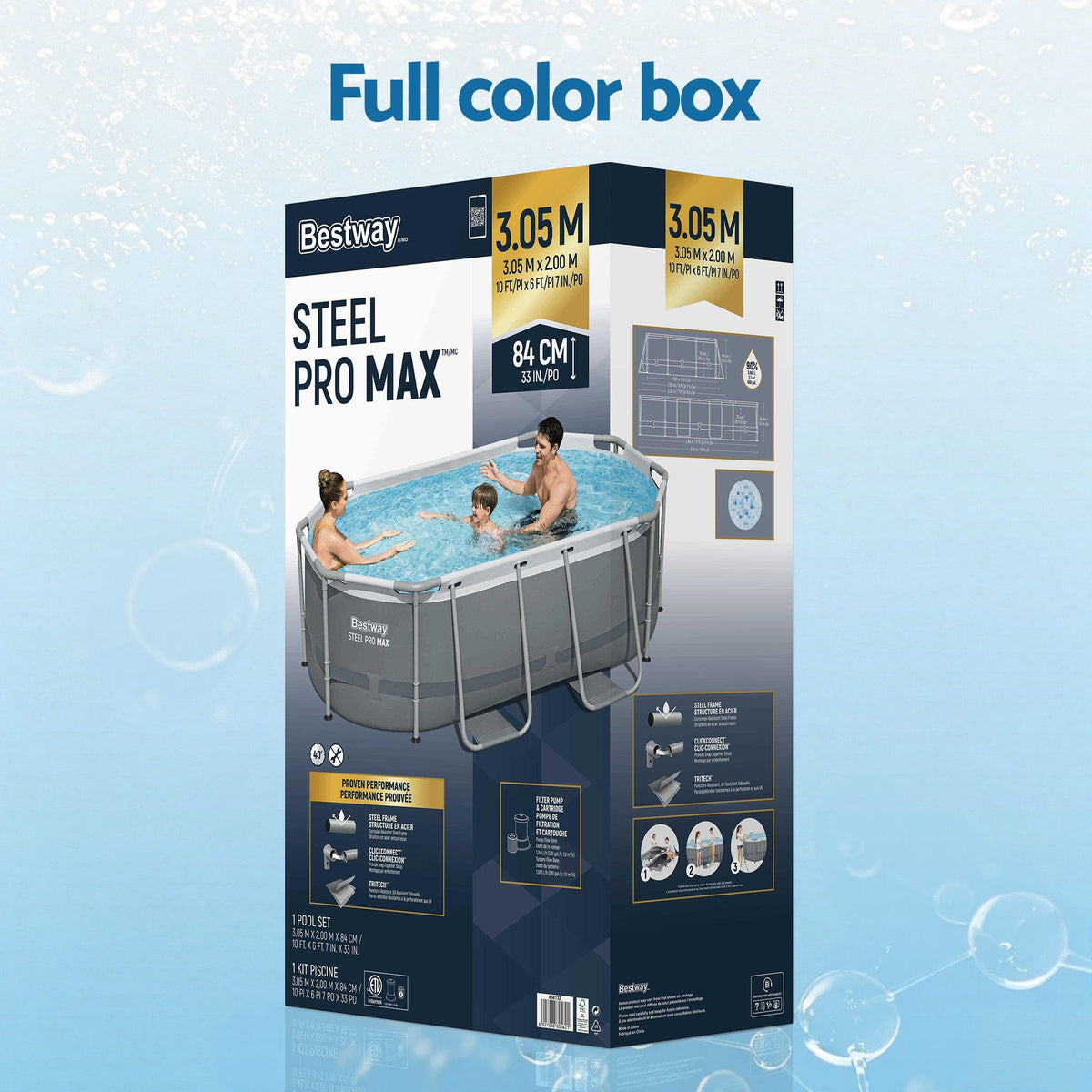 Swimming Pools 305cm x 200cm x 84cm Steel Above Ground Backyard Pool Set