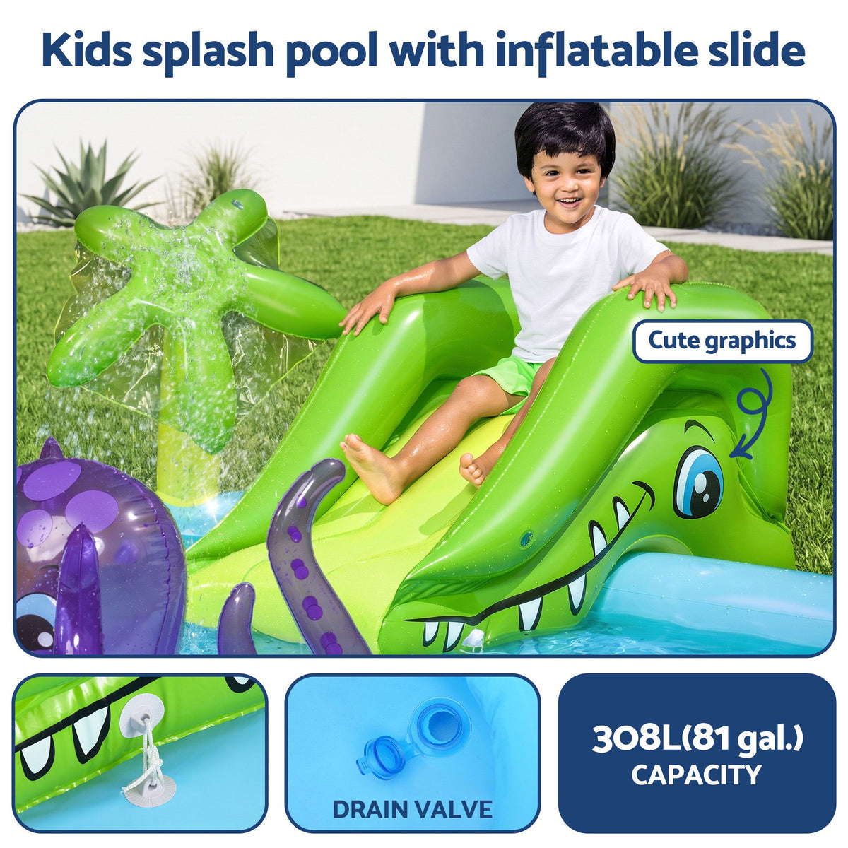 Kids Pool 239x206x86cm Inflatable Above Ground Play Pools 308L